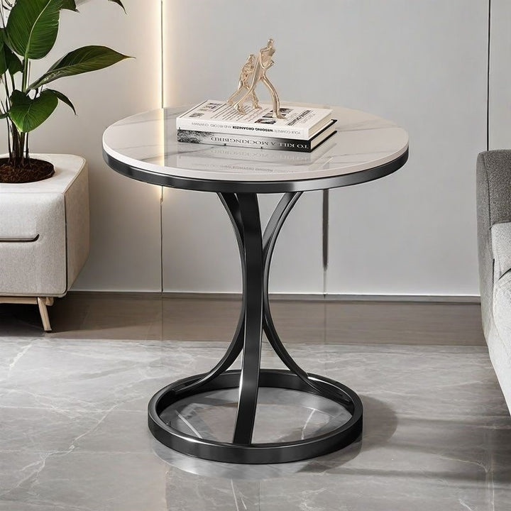 Modern Round Accent Table with Sleek Metal Base Bowlift
