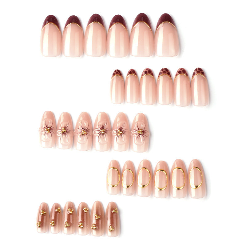 Artificial Nail Set with Floral and Elegant Gold Decorations Bowlift