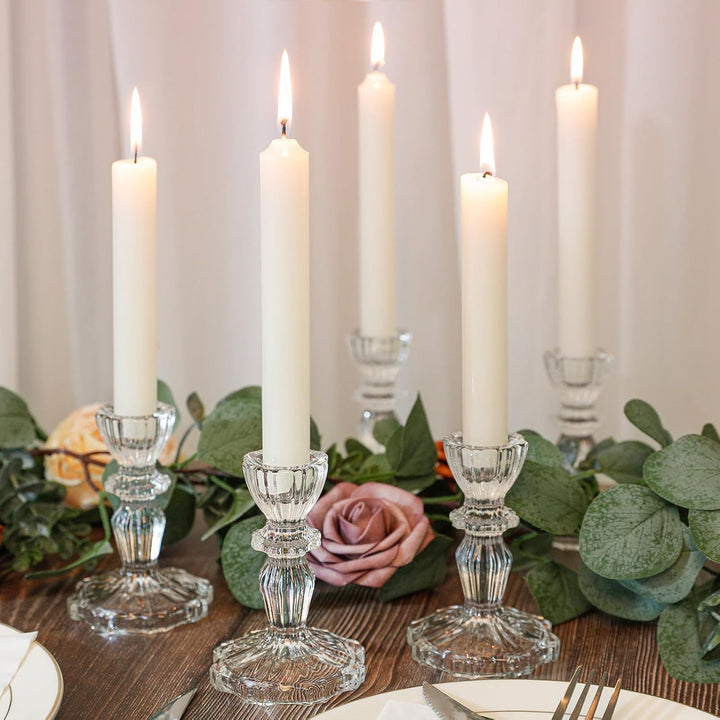 Crystal-cut Glass Candlestick Holder with Ribbed Stem Bowlift