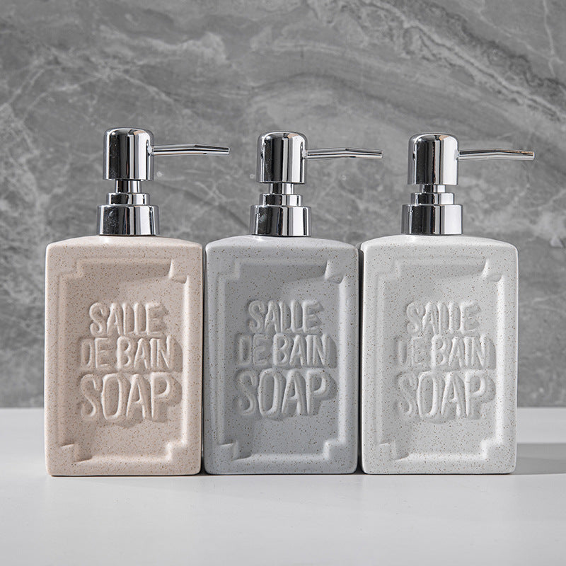 Embossed Ceramic Bathroom Soap Dispenser with Chrome Pump Bowlift