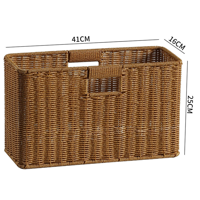 Handwoven Rectangular Storage Bin with Cutout Handles Bowlift
