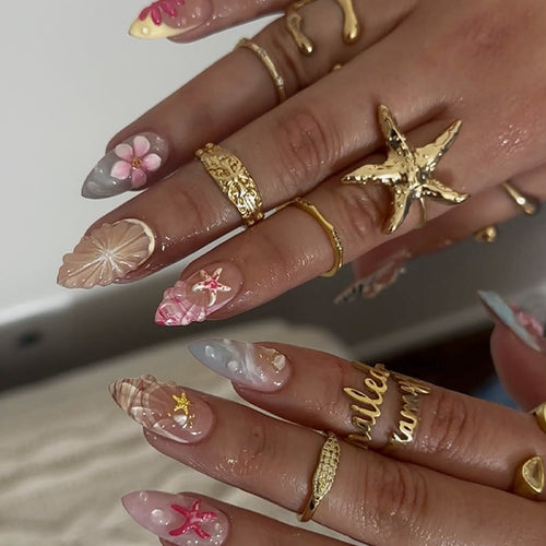 Floral and Gem Embellished Press-On Nail Set Bowlift