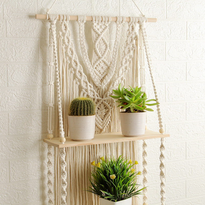Decorative Macramé Wall Shelf with Dual Plant Holders Bowlift