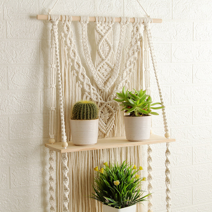 Decorative Macramé Wall Shelf with Dual Plant Holders Bowlift