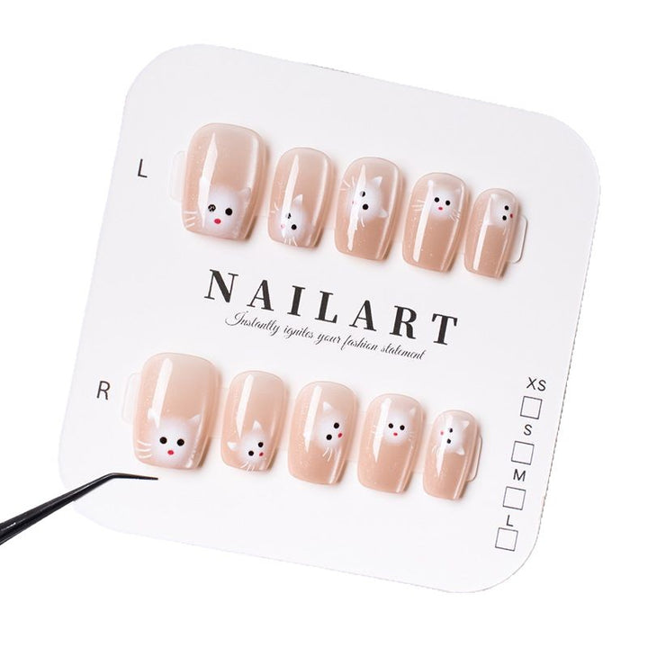 Whimsical Cat-Themed Press-On Nail Art Set Bowlift