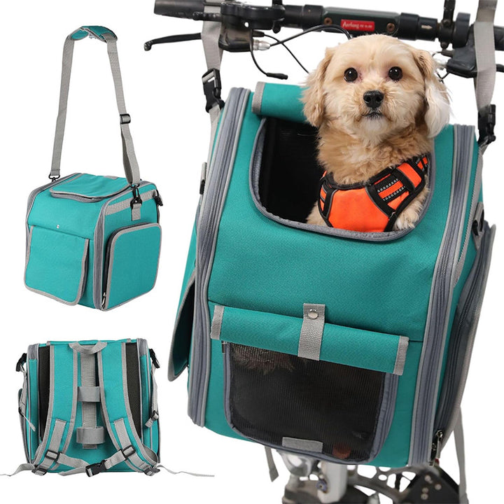 Front-Mount Convertible Bicycle Pet Carrier Backpack with Expandable Mesh Canopy and Padded Orthopedic Base Bowlift