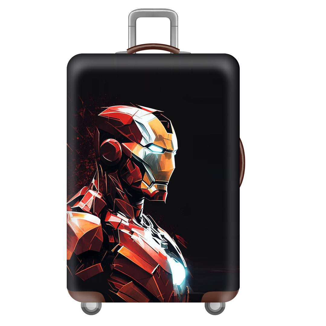 Unisex large hard shell suitcase with sturdy trolley handle and elastic motif protective cover superhero design Bowlift