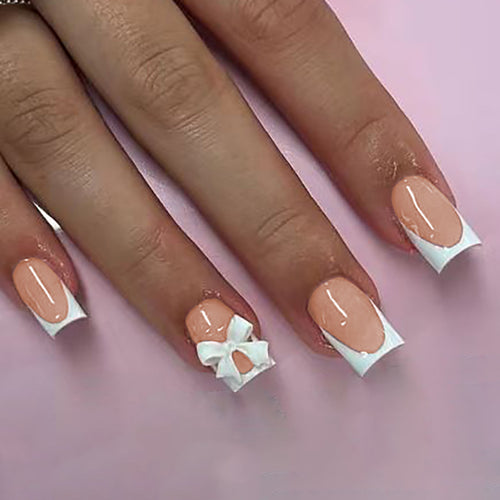 Decorative Press-On Nail Set with Bow Accents Bowlift
