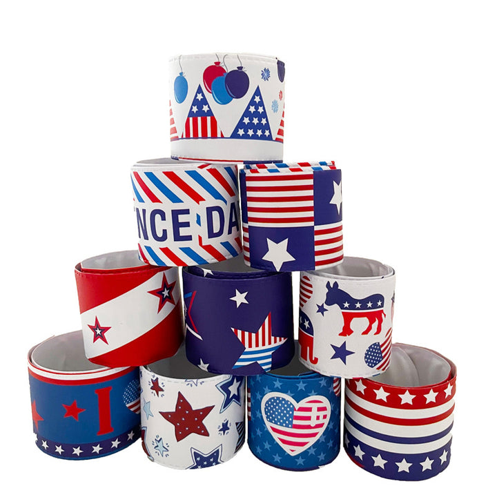 Unisex nan patriotic Slap Bracelets multi-piece bracelet set with flexible metal core and USA motifs Bowlift
