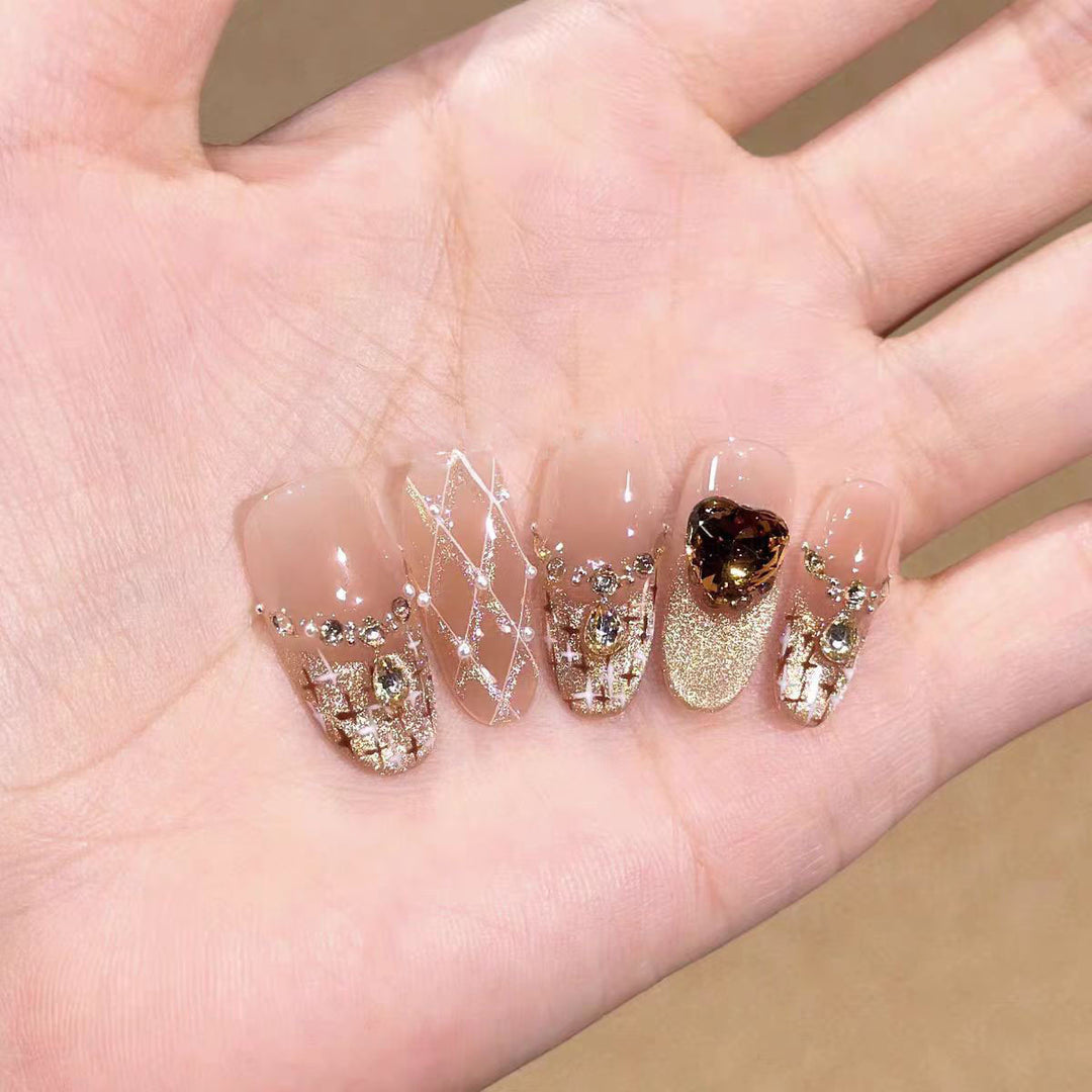 Glittering Artistic Press-On Nail Design Bowlift