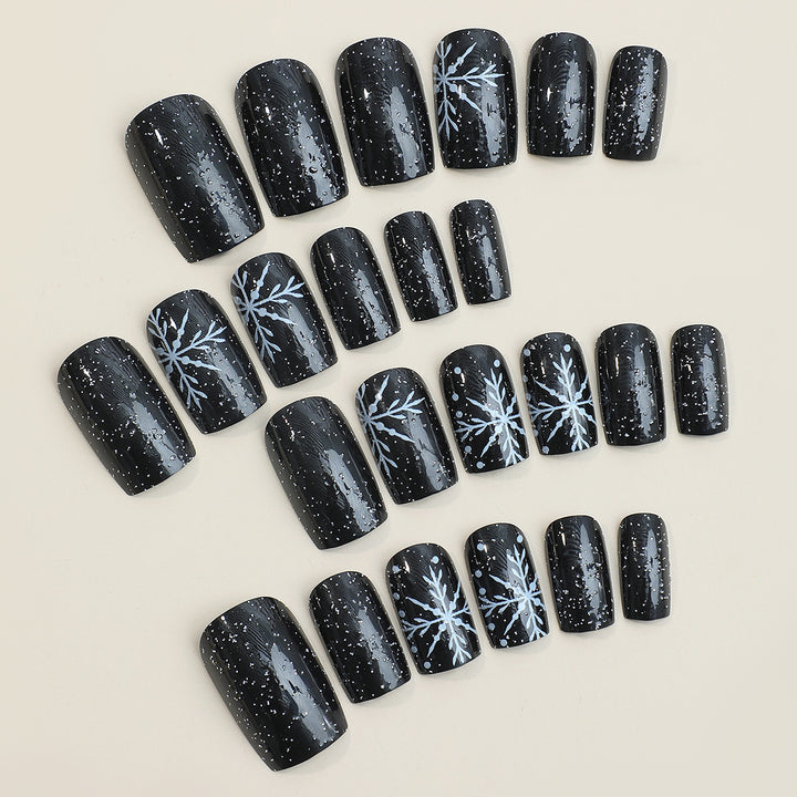 Artistic Press-On Nail Set with Chic Snowflake Design Bowlift
