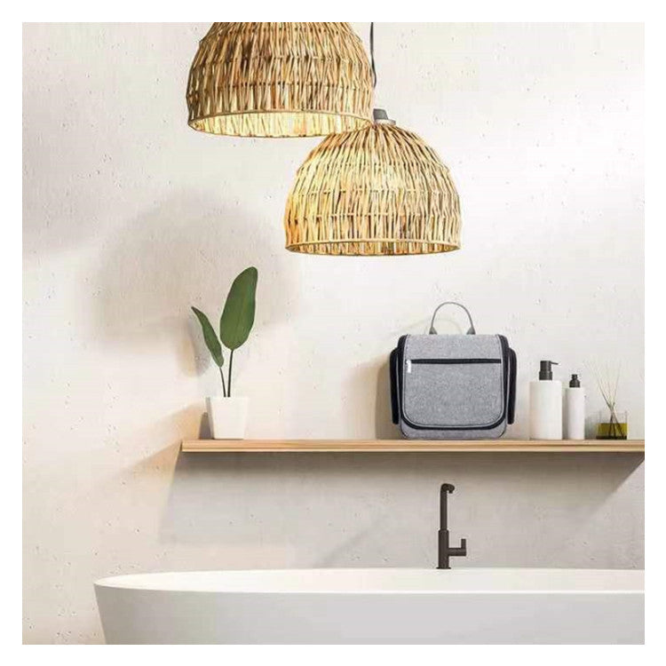 Elegant cosmetic bag with hanging hook and versatile compartments Bowlift
