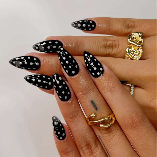 Artistic Almond-Shaped Press-On Nail Set with Polka Dot Design Bowlift