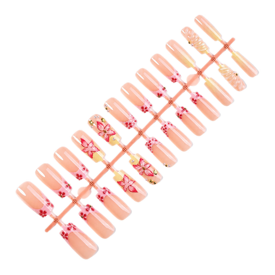 Acrylic nail set with elegant flower and glitter design Bowlift