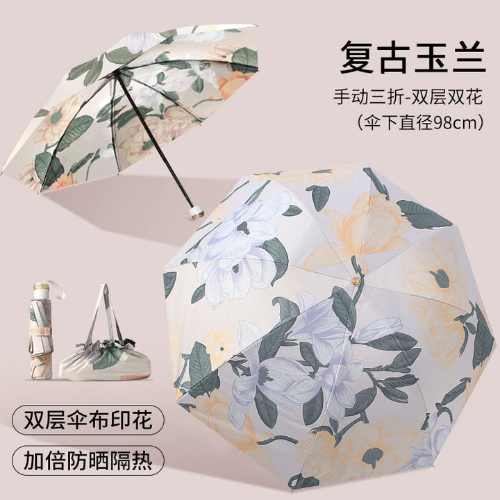 Women's Elegant Folding Umbrella with Floral Accents Bowlift