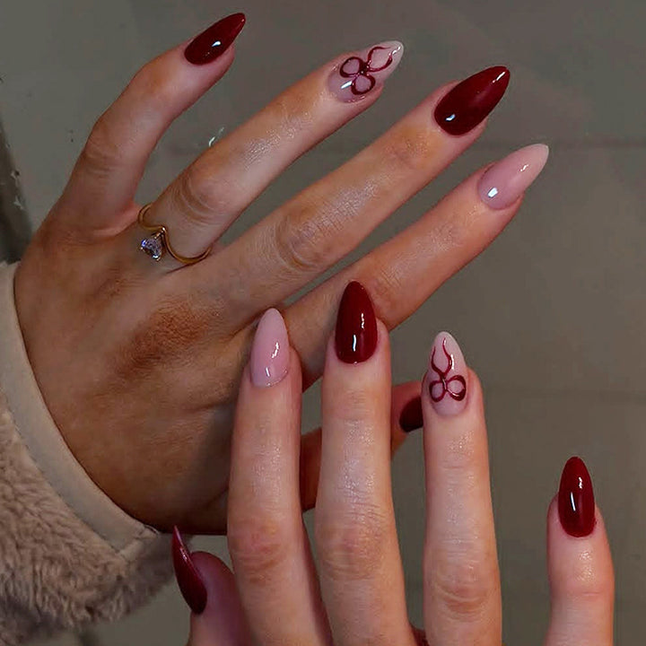 Artificial nail set with elegant bow and glitter accents Bowlift 1789119024