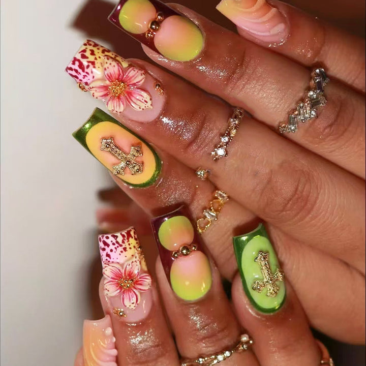 Creative Floral Press-On Nail Tips Bowlift