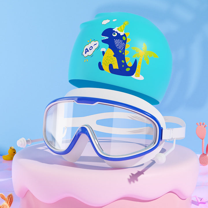 Kids Dinosaur-Themed Swim Mask and Cap Set Bowlift