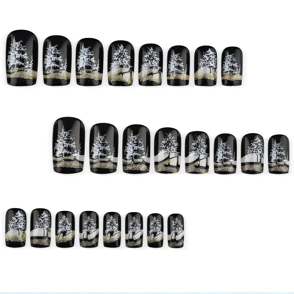 Artificial nails with romantic winter forest pattern Bowlift