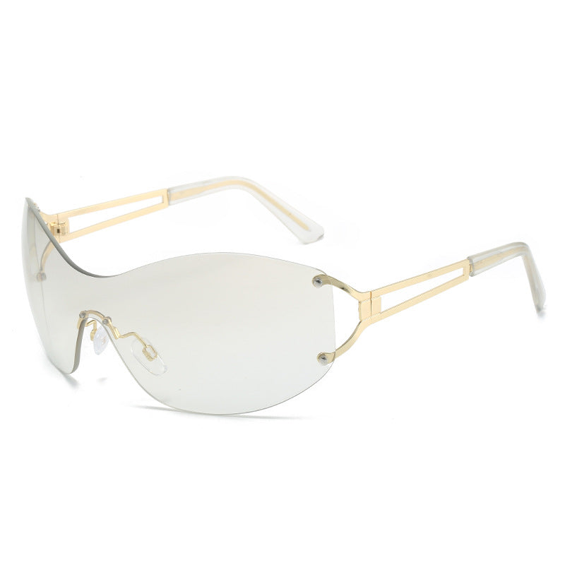 Futuristic Ultra-Wrap Sunglasses with Metallic Accents Bowlift