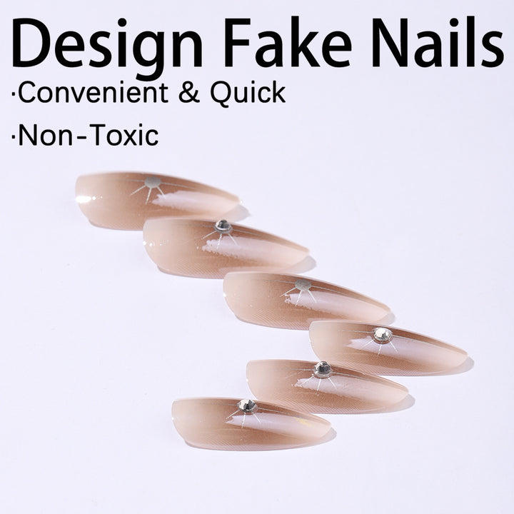 Nail set with elegant rhinestone accents and contoured design Bowlift