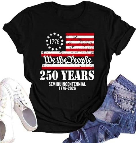 Unisex nan Patriotic semiquincentennial graphic cotton tee with distressed American flag and We the People print Bowlift