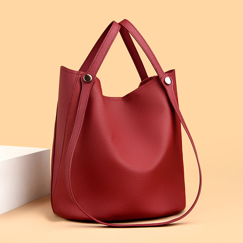 Casual Leather Bucket Bag Bowlift