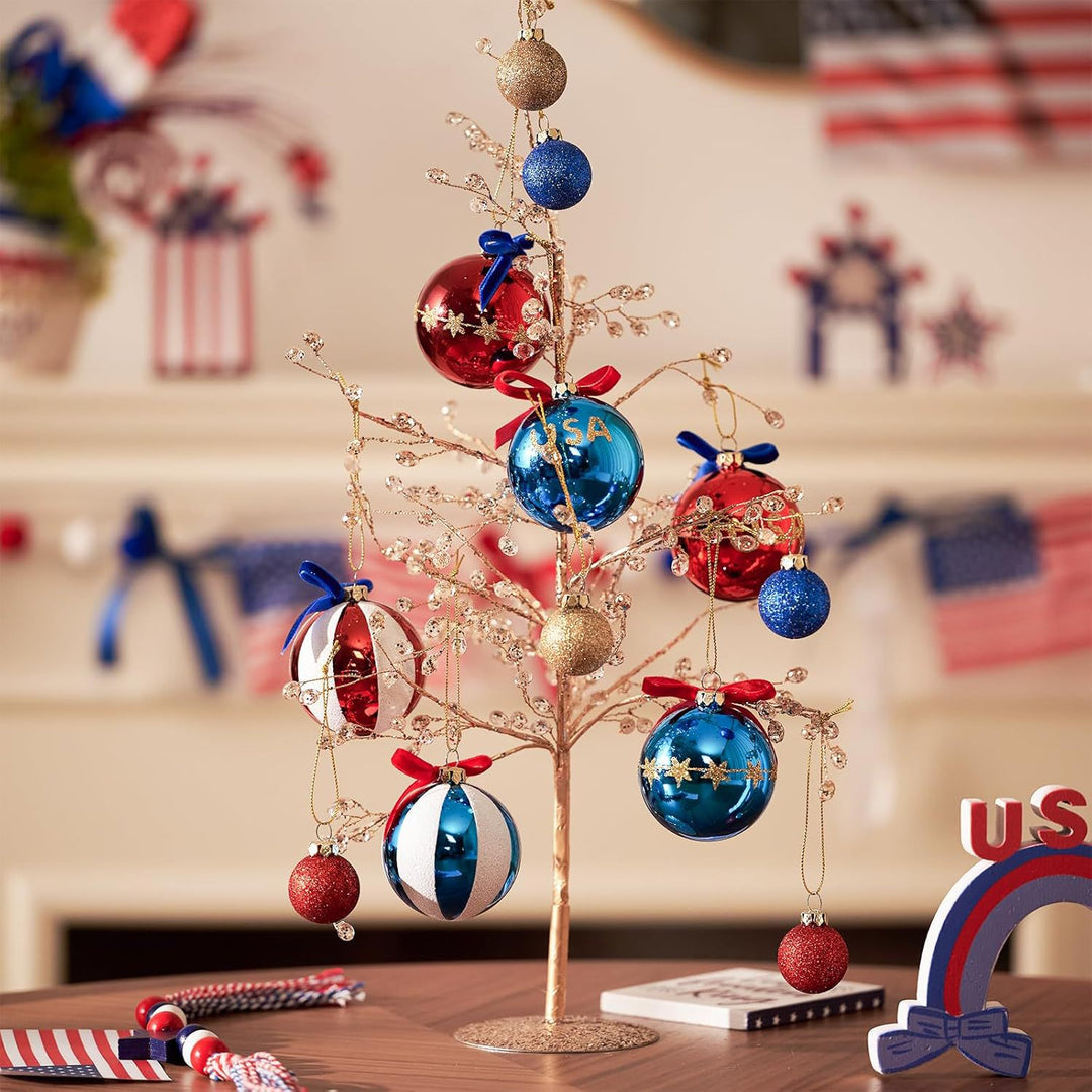Unisex nan patriotic Christmas ball set with glitter and mirror surfaces as well as bow suspension Bowlift