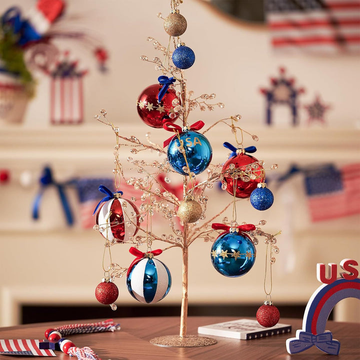 Unisex nan patriotic Christmas ball set with glitter and mirror surfaces as well as bow suspension Bowlift