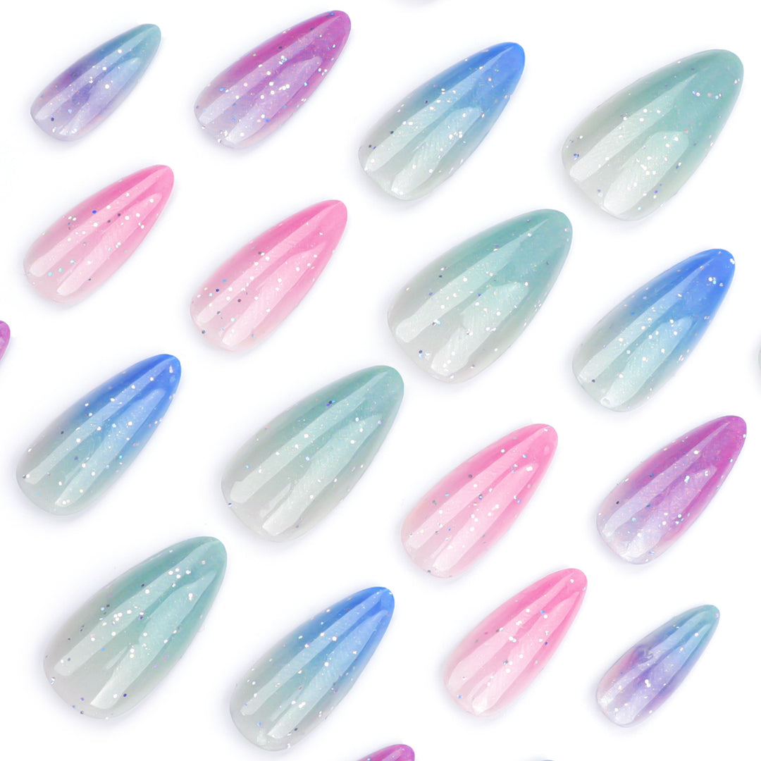 Artful Nail Extensions with Glitter Gradients Bowlift