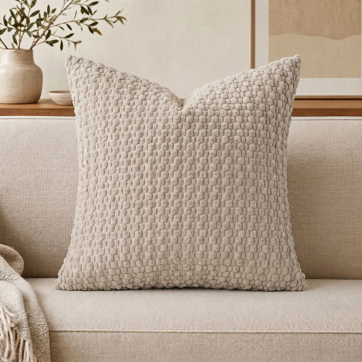 Textured chenille throw pillow with raised bobble weave Bowlift