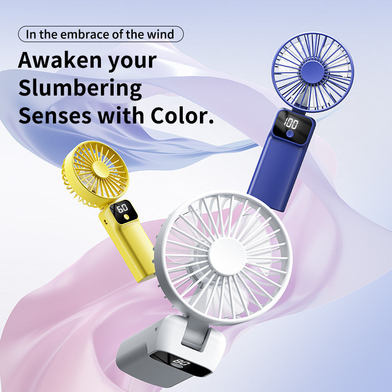 Unisex portable battery fan with digital display and integrated power bank Bowlift