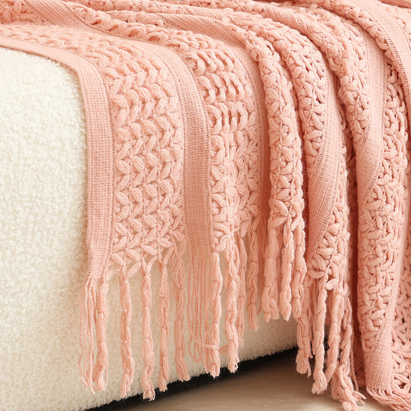 Women knitted throw blanket with fringes Bowlift