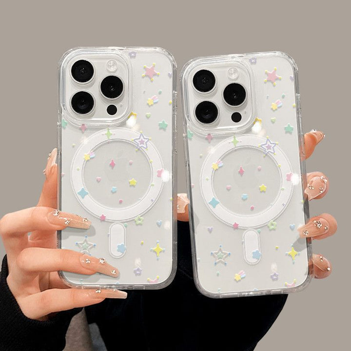 Magnetic Compatible Silicone Phone Case With Decorative Star Confetti And Enhanced Camera Protection