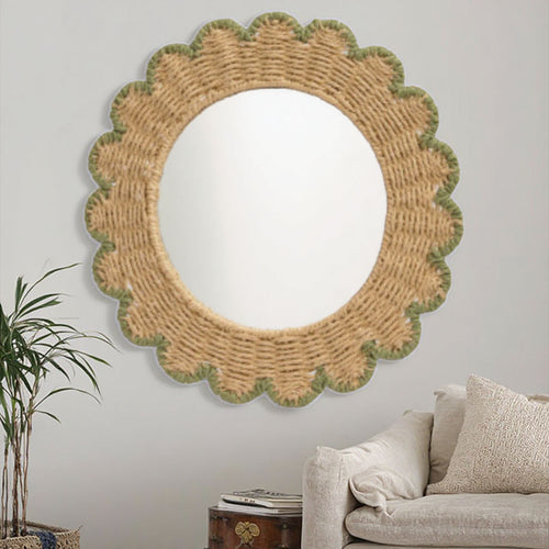 Decorative Round Wall Mirror with Natural Rattan Frame Bowlift