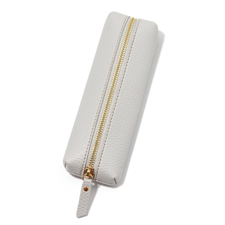 Genuine Pebbled Leather Slim Pen Case with Gold Zipper Bowlift