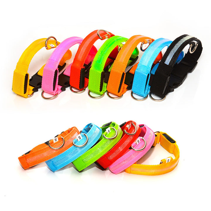 LED Light-Up Reflective Nylon Dog Collar with Quick-Release Buckle and Metal D-Ring Bowlift