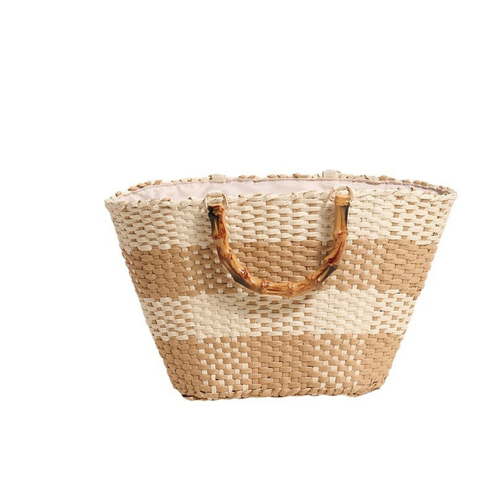 Braided bast bag with bamboo handle and decorative lining Bowlift