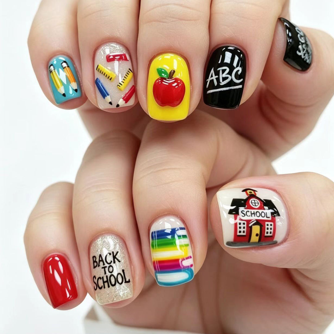 Art Nails with Creative School Motif Bowlift
