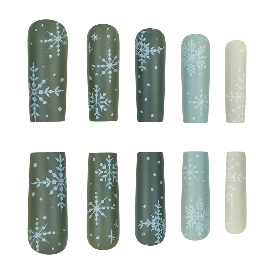 Festive Snowflake-Themed Press-On Nails Bowlift