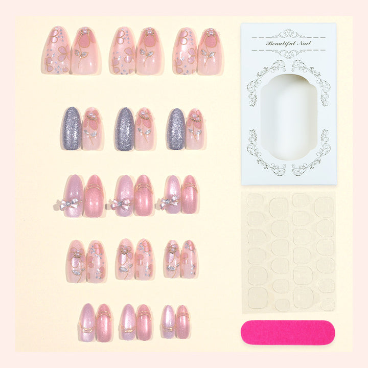 Decorative Floral-Embellished Press-On Nail Set Bowlift