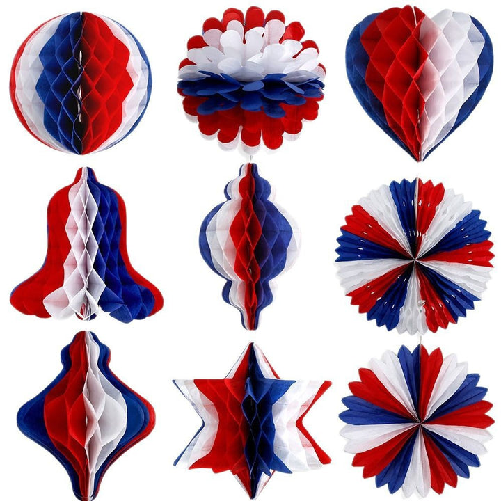Unisex nan patriotic honeycomb paper hanging party decorations set with assorted three-dimensional shapes Bowlift