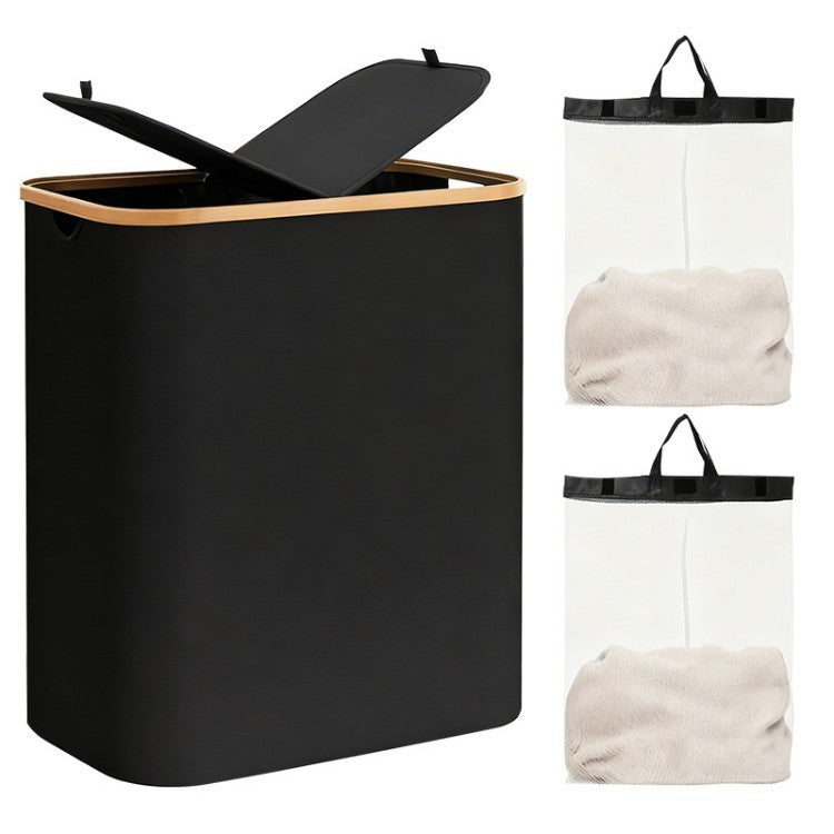 Laundry separation system with bamboo lid and multiple compartments Bowlift