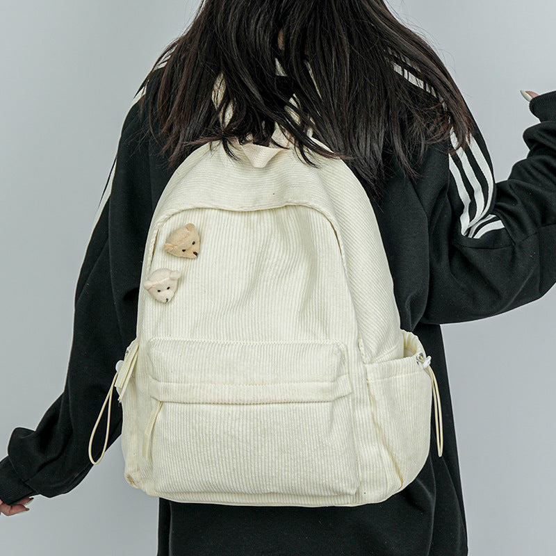 Corduroy Textured Casual School Backpack Bowlift