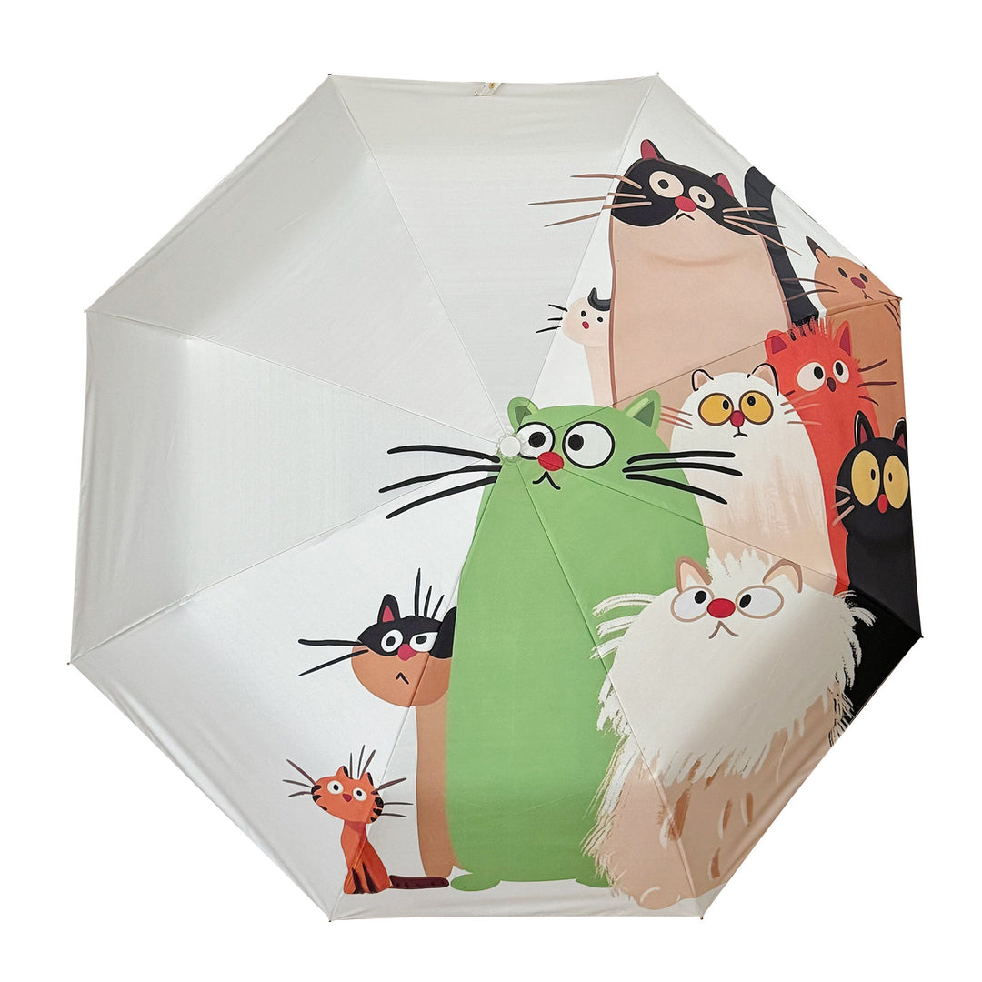 Women's Folding Umbrella with Playful Cat Design Bowlift