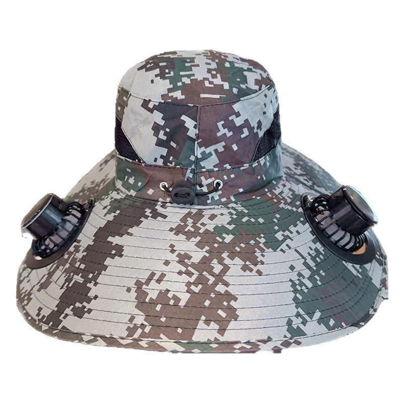 Bbreathable sun hat with two integrated mini fans, wide brim and adjustable chin strap Bowlift