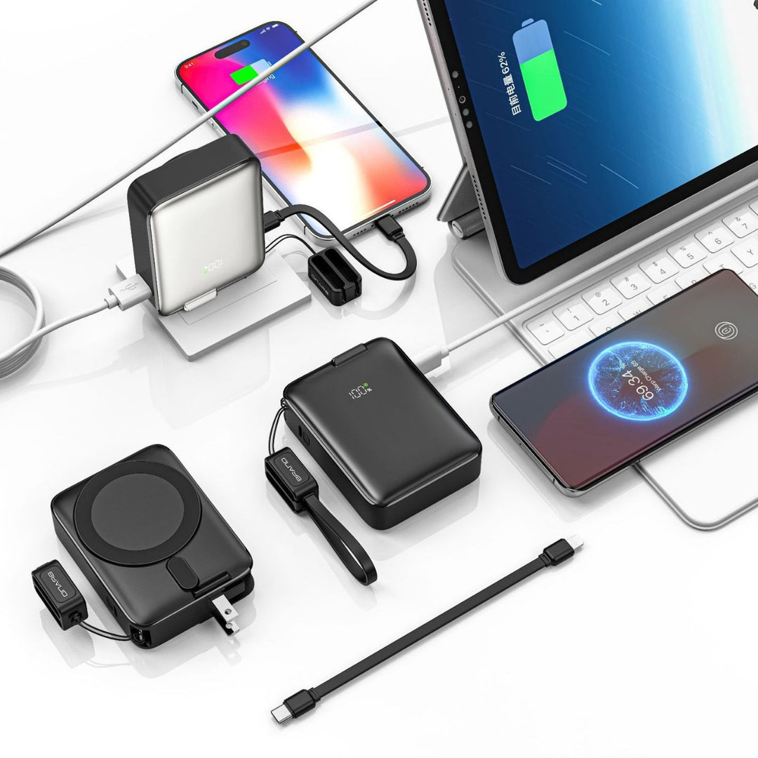 Portable power bank with integrated magnetic charger and smart LED display Bowlift