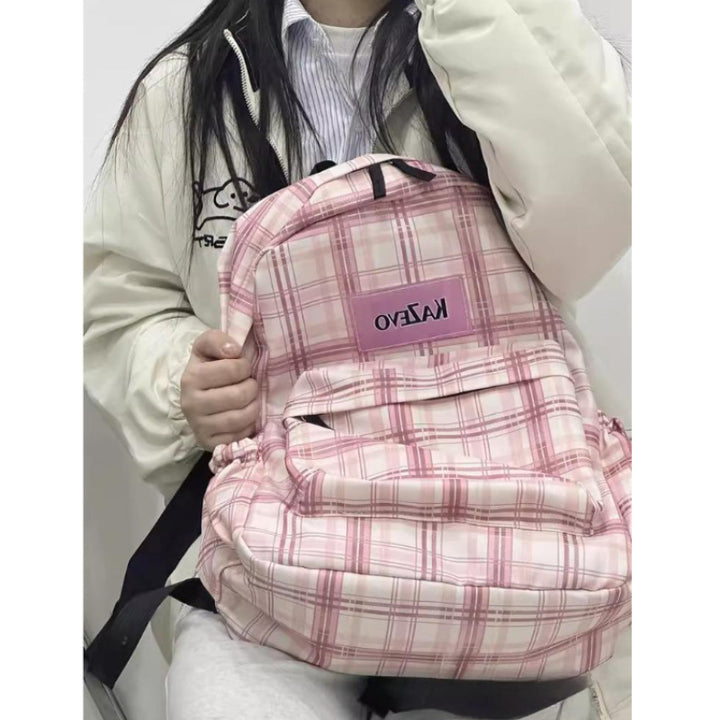 Stylish Plaid Patterned Laptop Backpack Bowlift