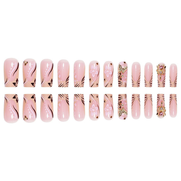 Artistic Press-On Nails with Floral and Gemstone Accents Bowlift