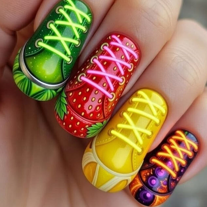 Creative art nails in colorful sneaker design Bowlift